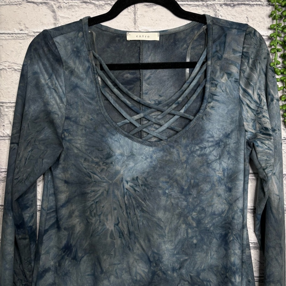{💙2/$40💙NWOT Entro Long Sleeve Tie Dye Printed Faux Suede Dress Size Small - Picture 9 of 15